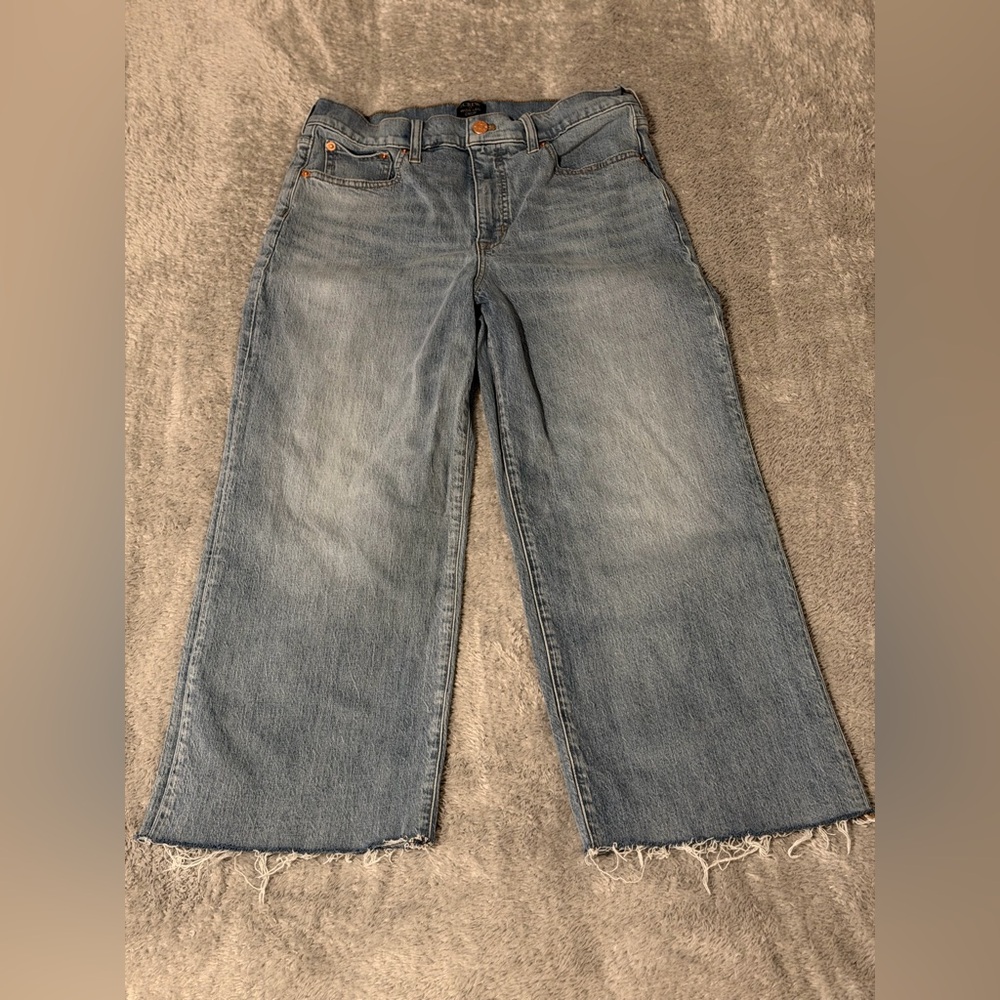J. Crew Light Blue Wide-Leg Frayed Hem Jeans